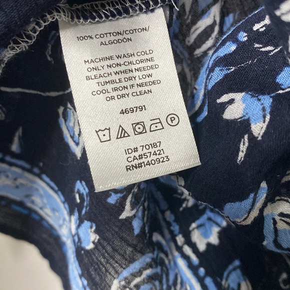 LOFT Peasant Top Women’s SP Flowing Soft & Cool EUC Blue & White Floral Bordered - Picture 9 of 9